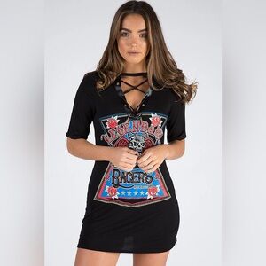 BLACK LEGENDARY GRAPHIC LACE UP T SHIRT DRESS